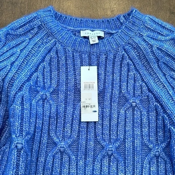 Topshop Knitted Cable Raglan Sweater Size 4-6 in Blue - Picture 9 of 13